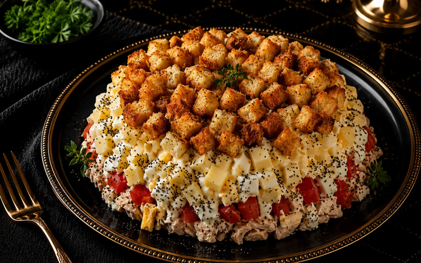 DOSHADO — layered salad croutons